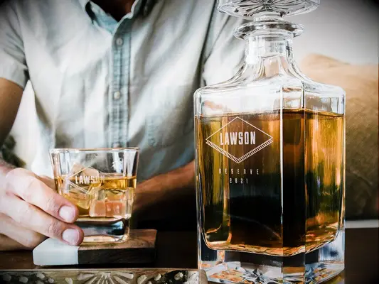 Customized whiskey decanter and rocks glass gift for best man