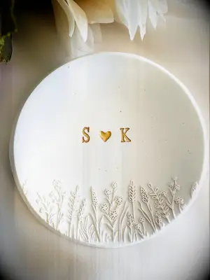 Ring dish embossed with gold initials from Etsy