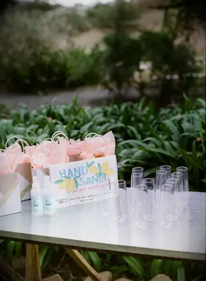 Hand sanitizer in wedding welcome bags