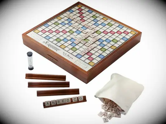 Wooden Scrabble board with personalized name plate engagement gift from parents
