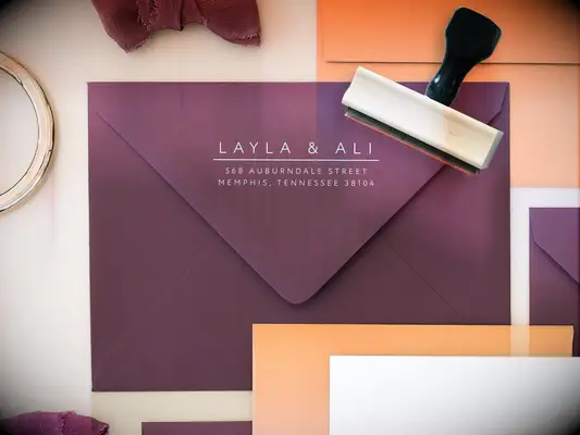 Rubber return address stamp engagement gift from parents