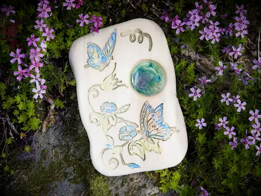 Butterfly puddler etched with morning glories 23rd anniversary flower gift