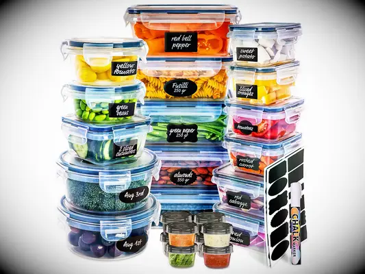 50-piece food storage container set with chalk labels last minute bridal shower gift Amazon