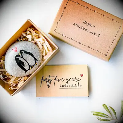 Personalized penguin pebble, 45th anniversary gift