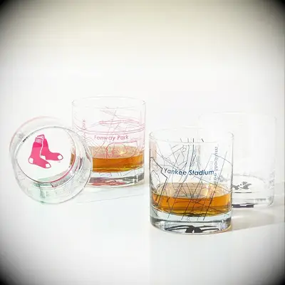 Baseball themed whiskey glasses