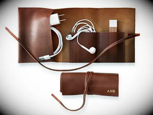 Personalized leather charger roll-up gift for daughter or son