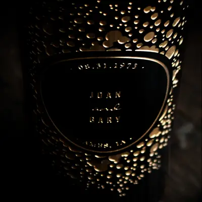 Custom etched wine bottle wedding gift for daughter from Mano