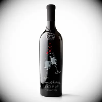 Black wine bottle with custom engraving wedding gift