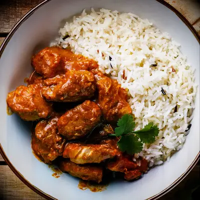 Bowl of chicken curry and rice