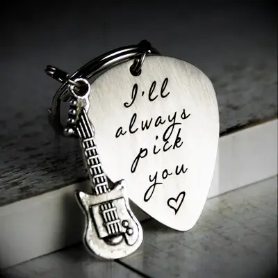 Guitar pick keychain for music lovers