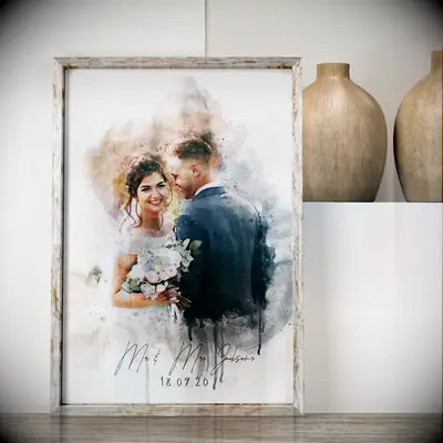 Custom watercolor portrait paper anniversary gift idea