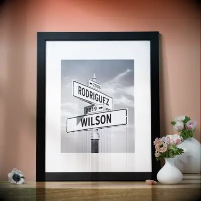 Custom name street sign wall art paper anniversary gift from Uncommon Goods