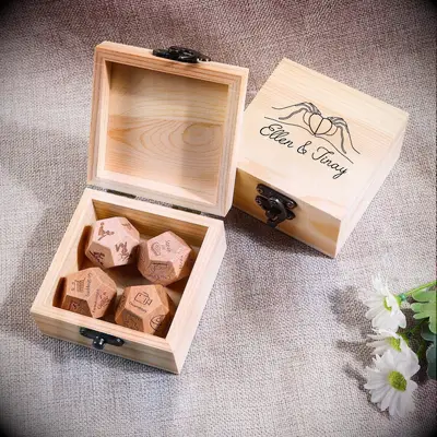 Personalized date night dice set in a wooden box