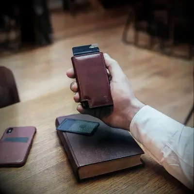 Red leather card holder