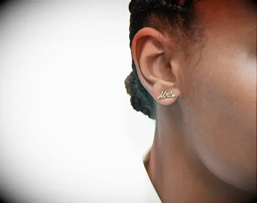 Celebratory Mrs earrings in gold mother of the groom bridal shower gift