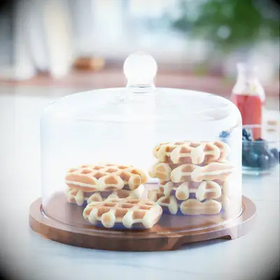 Acacia wood cake dome mother-of-the-groom bridal shower gift