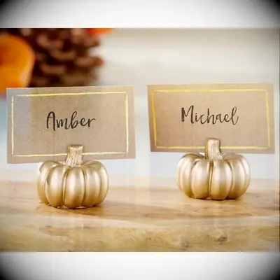 Gold pumpkin place card holders from Target fall wedding favors