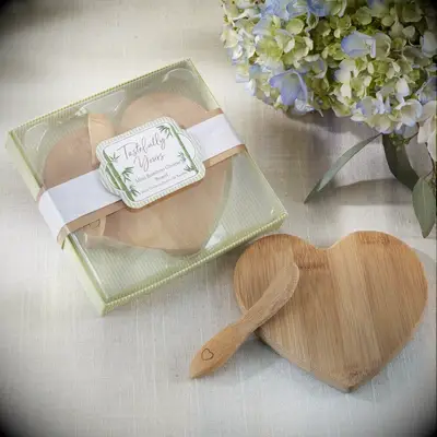 Heart-shaped bamboo cheese board fall wedding favors