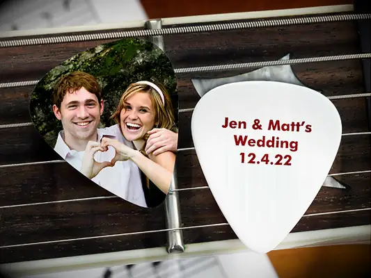 Personalized guitar pick wedding favors