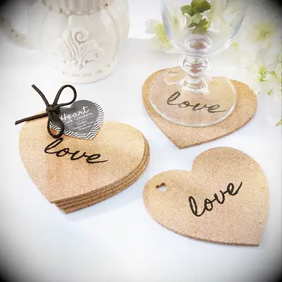 Heart-shaped cork coaster wedding favors