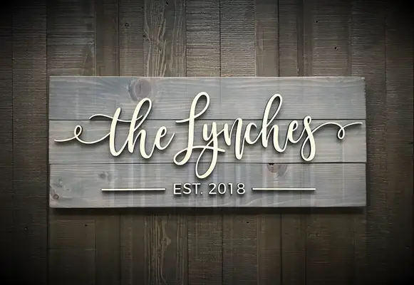 Custom wooden sign with family name 13-year anniversary gift
