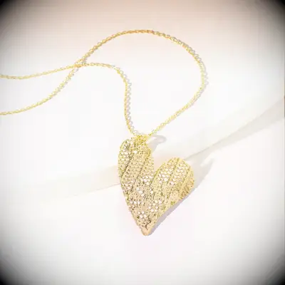 Gold lace heart pendant necklace 13th anniversary gift