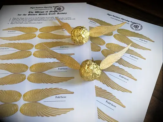 Golden snitch candy wrappers with DIY instructions