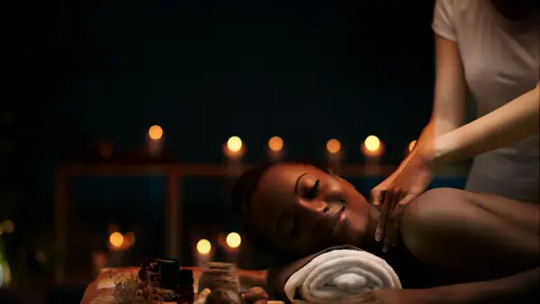 Woman getting professional neck massage