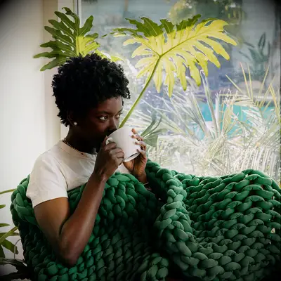 Green chunky knit weighted blanket cute Valentine