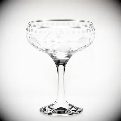 Vintage etched coupe glasses Valentine