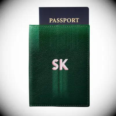 Custom initial green leather passport case gift for daughter in law