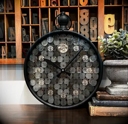 Upcycled steel wheat pennies clock 11 year anniversary gift