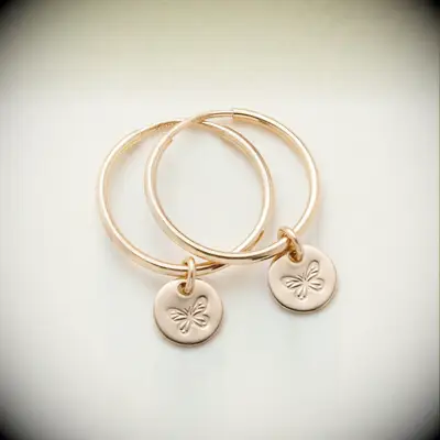 Personalized Hoop Earrings from Made By Mary for the best 11th wedding anniversary gift