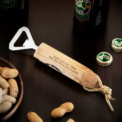 Beer bottle opener made from the base of an MLB baseball bat. 