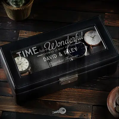 Custom engraved watch box anniversary gift for boyfriend