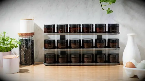 Sleek spice rack sits on a countertop housewarming gift for couple