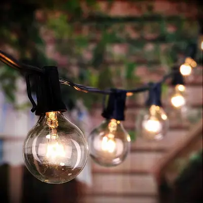 Warm round outdoor string lights. 