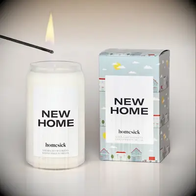 New home candle in a sleek glass jar. 