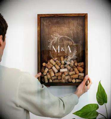 Custom wine cork holder with couple