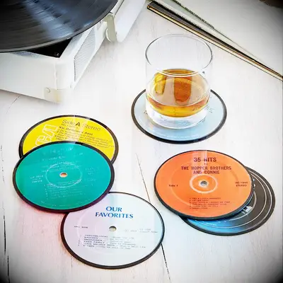 Upcycled record coasters cool groomsmen gift idea