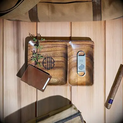 Monogrammed wooden valet tray groomsman gift