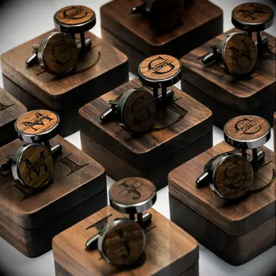 Initial wood inlay cuff links groomsmen gift