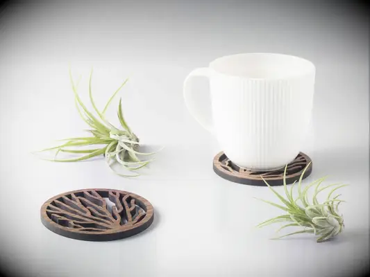 Wooden coral-design coasters 35th anniversary gift