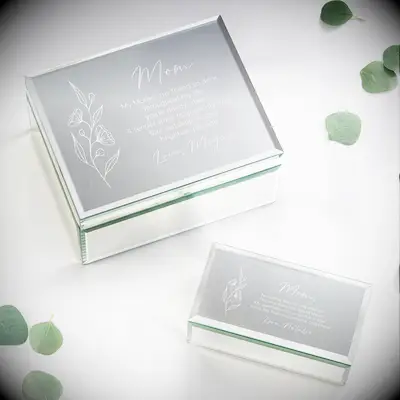Engraved glass jewelry box mother-of-the-groom gift