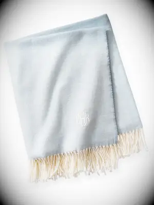 Italian herringbone throw with monogram mother-of-the-groom gift