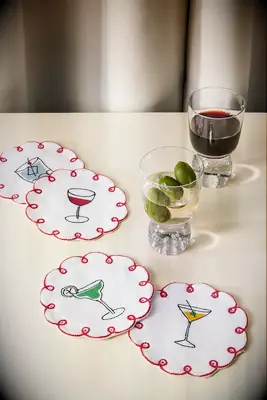 Embroidered linen coasters anniversary gift