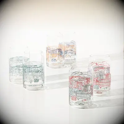 College cityscape beer glasses new relationship gift
