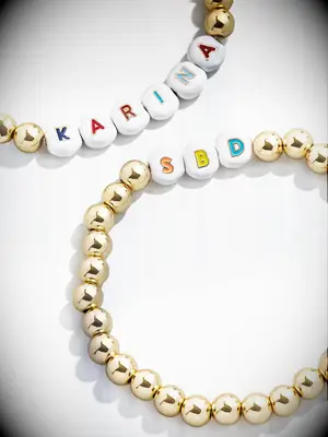 Gold bead friendship bracelet with white letter beads new relationship gift idea