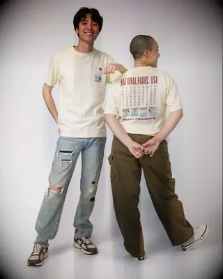 National Parks themed T-shirt new relationship gift shown on two models front and back