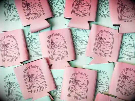 Beach koozie for destination wedding favor
